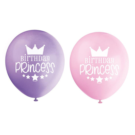 Pink and Purple Birthday Princess 12" Latex Balloons, 8ct