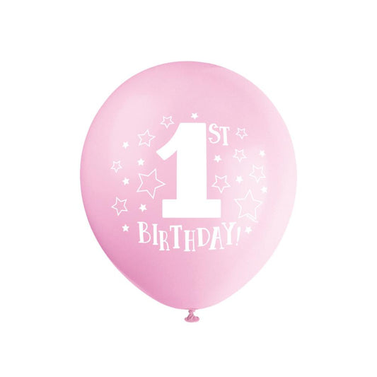 Stars Pink 1st Birthday 12" Latex Balloons, 8ct