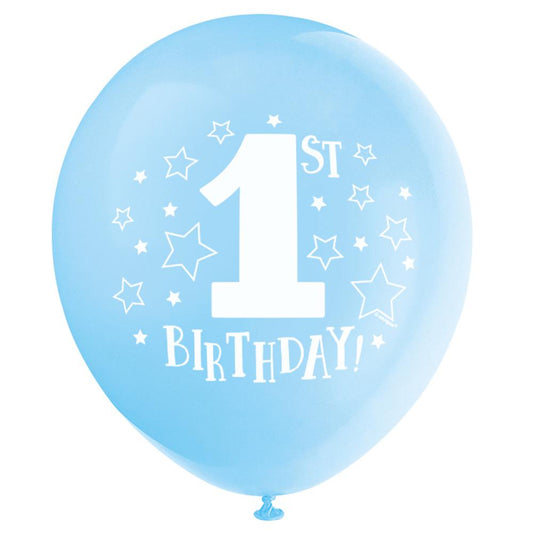 Stars Blue 1st Birthday 12" Latex Balloons, 8ct