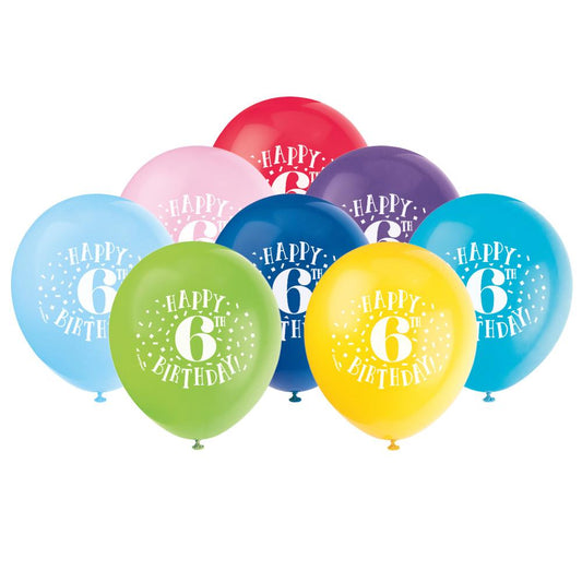 Fun Happy 6th Birthday 12" Latex Balloons, 8ct
