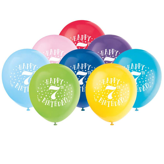 Fun Happy 7th Birthday 12" Latex Balloons, 8ct
