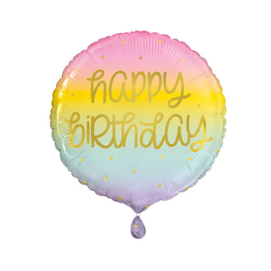 Gold Pastel Rainbow Birthday Round Foil Balloon 18", Packaged
