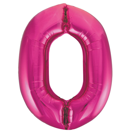Hot Pink Number 0 Shaped Foil Balloon 34", Packaged