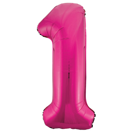 Hot Pink Number 1 Shaped Foil Balloon 34", Packaged
