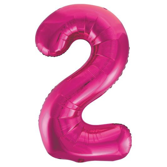 Hot Pink Number 2 Shaped Foil Balloon 34", Packaged