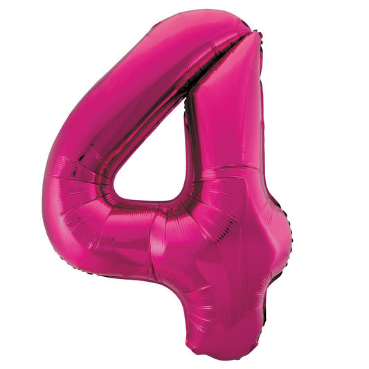 Hot Pink Number 4 Shaped Foil Balloon 34", Packaged