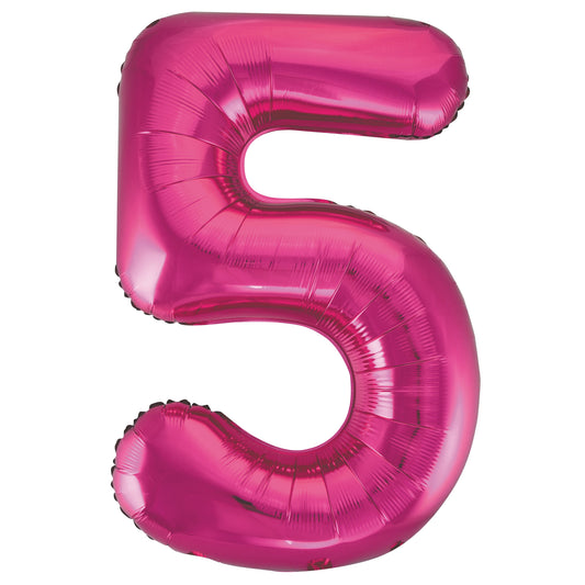 Hot Pink Number 5 Shaped Foil Balloon 34", Packaged