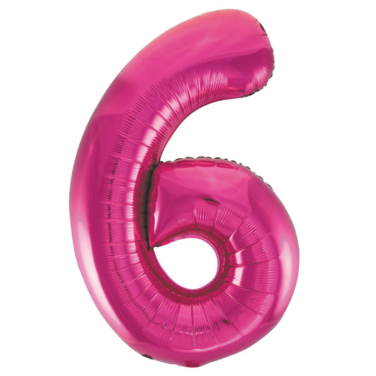 Hot Pink Number 6 Shaped Foil Balloon 34", Packaged