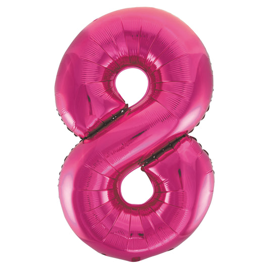 Hot Pink Number 8 Shaped Foil Balloon 34", Packaged