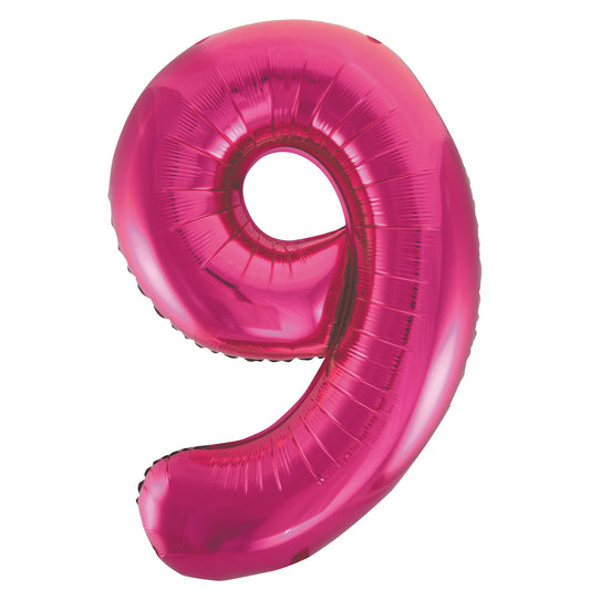 Hot Pink Number 9 Shaped Foil Balloon 34", Packaged