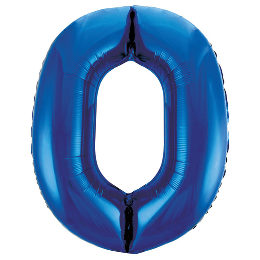 Royal Blue Number 0 Shaped Foil Balloon 34", Packaged