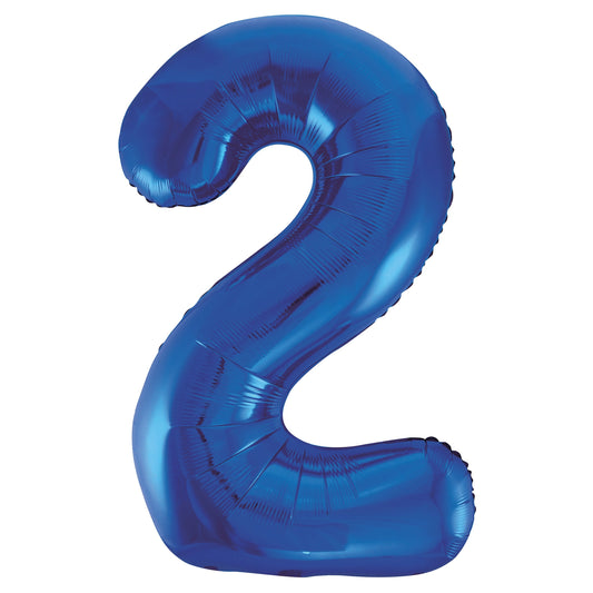 Royal Blue Number 2 Shaped Foil Balloon 34", Packaged