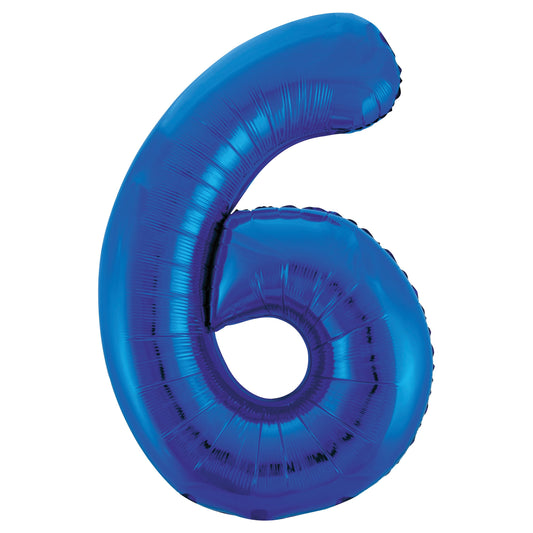 Royal Blue Number 6 Shaped Foil Balloon 34", Packaged