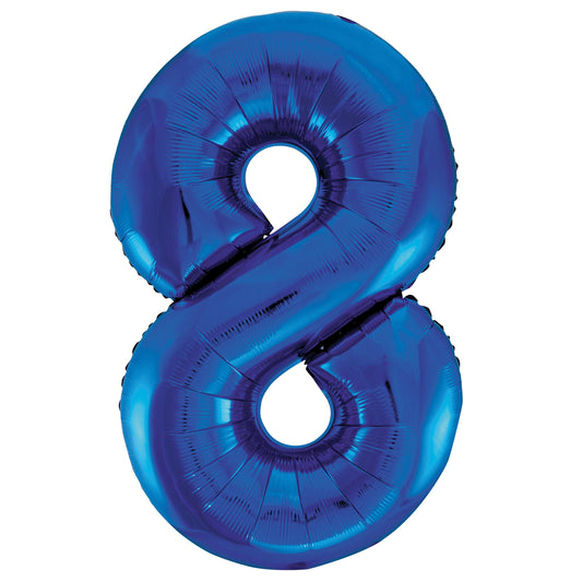Royal Blue Number 8 Shaped Foil Balloon 34", Packaged