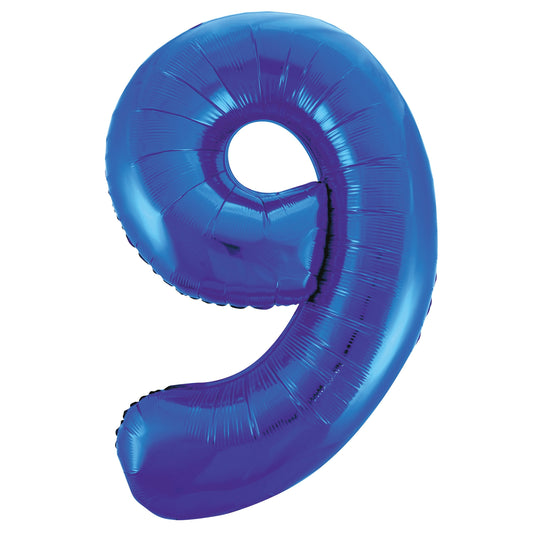 Royal Blue Number 9 Shaped Foil Balloon 34", Packaged