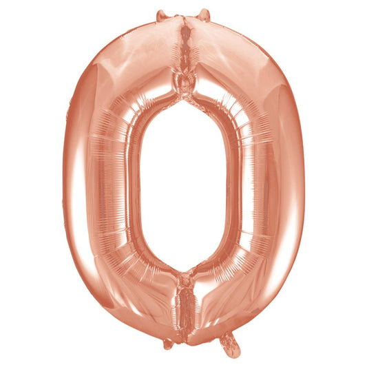 Rose Gold Number 0 Shaped Foil Balloon 34", Packaged