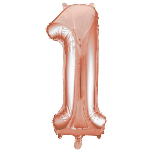 Rose Gold Number 1 Shaped Foil Balloon 34", Packaged