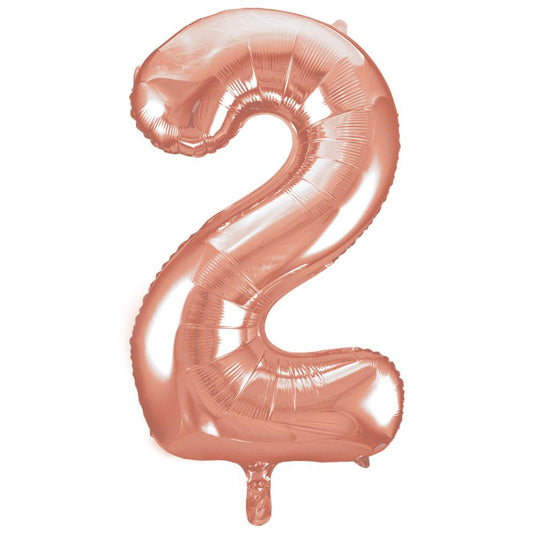 Rose Gold Number 2 Shaped Foil Balloon 34", Packaged