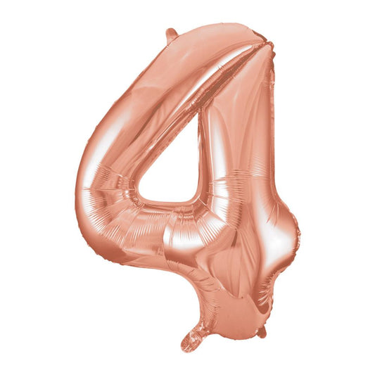 Rose Gold Number 4 Shaped Foil Balloon 34", Packaged