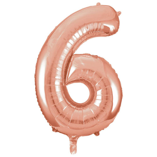 Rose Gold Number 6 Shaped Foil Balloon 34", Packaged