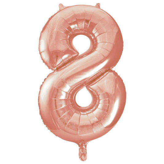Rose Gold Number 8 Shaped Foil Balloon 34", Packaged