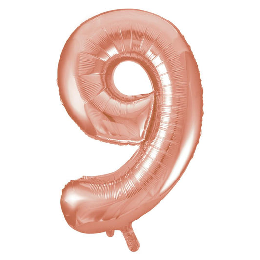 Rose Gold Number 9 Shaped Foil Balloon 34", Packaged