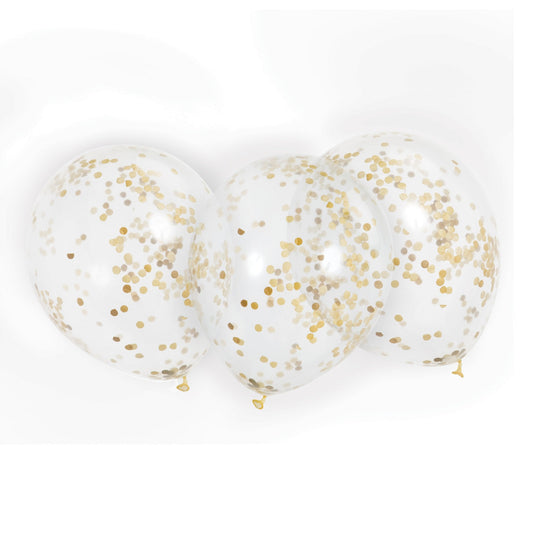 Clear Latex Balloons with Gold Confetti 12", 6ct - Pre-Filled