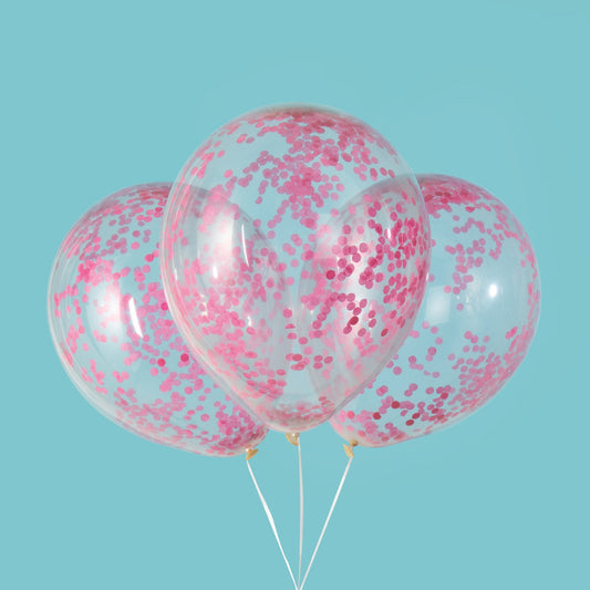 Clear Latex Balloons with Hot Pink Confetti 12", 6ct - Pre-Filled