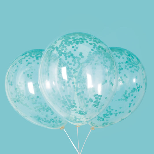 Clear Latex Balloons with Caribbean Teal Confetti 12", 6ct - Pre-Filled