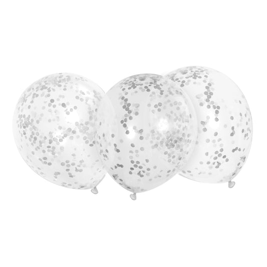 Clear Latex Balloons with Silver Confetti 12", 6ct - Pre-Filled