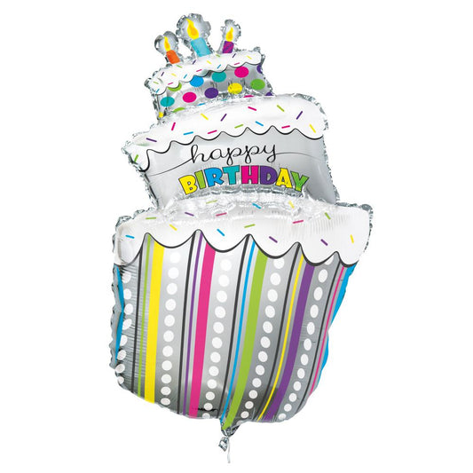 Polka Dots Birthday Cake Giant Foil Balloon 28", Packaged