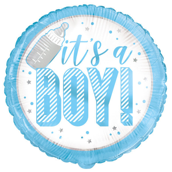 Blue "It’s a Boy" Round Foil Balloon 18", Package