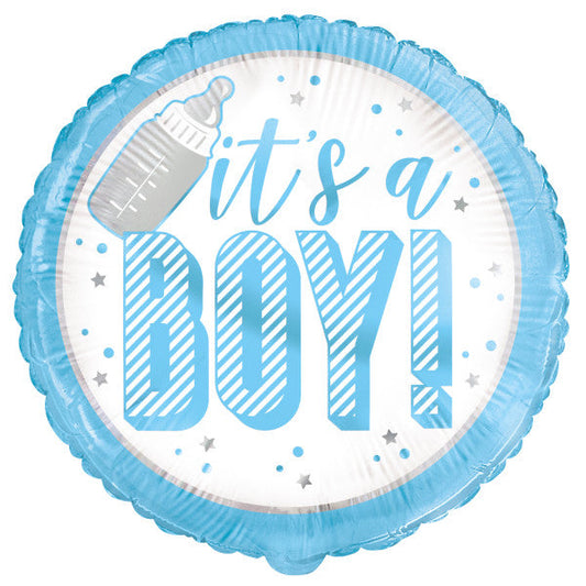 Blue "It’s a Boy" Round Foil Balloon 18", Package