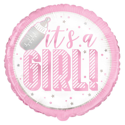 Pink "It‚Äôs a Girl" Foil Balloon 18", Packaged