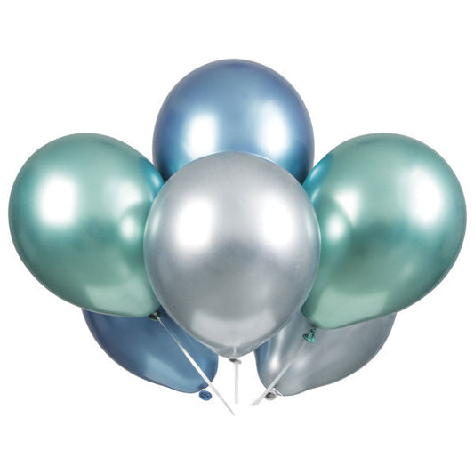 Blue, Green & Silver Platinum 11" Latex Balloons, 6ct - Assorted