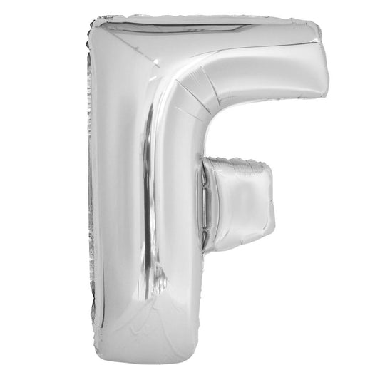 Silver Letter F Shaped Foil Balloon 34", Packaged
