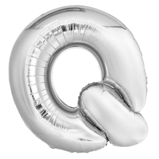 Silver Letter Q Shaped Foil Balloon 34", Packaged