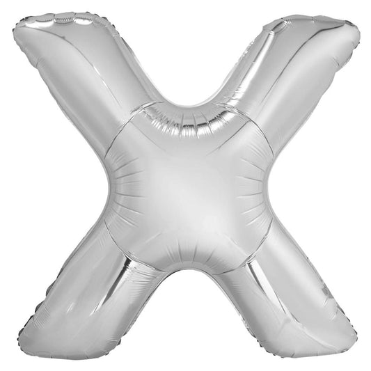 Silver Letter X Shaped Foil Balloon 34", Packaged