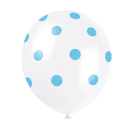 12" Latex Balloons, 6ct - Powder Blue Dots