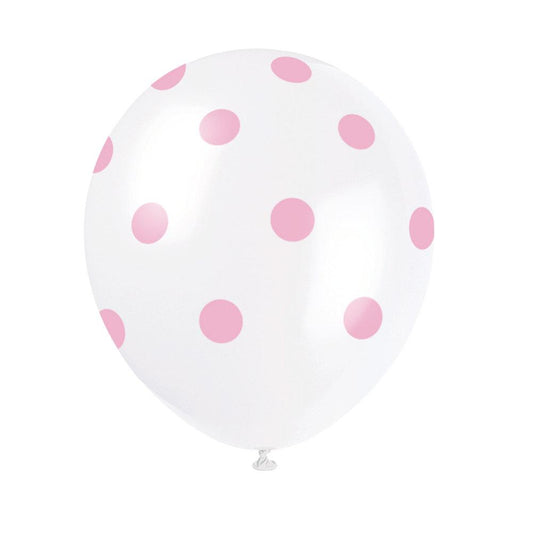12" Latex Balloons, 6ct - Lovely Pink Dots