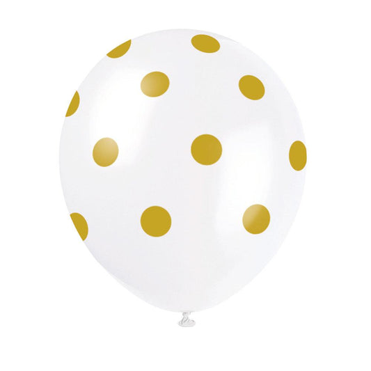 12" Latex Balloons, 6ct - Gold Dots