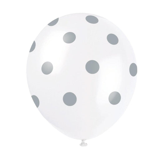 12" Latex Balloons, 6ct - Silver Dots