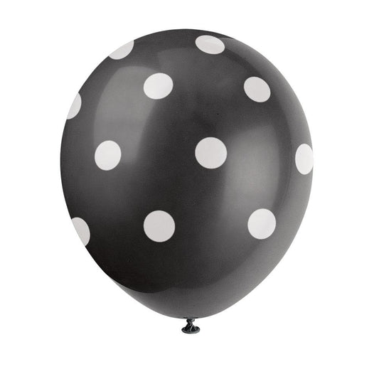 12" Latex Balloons, 6ct - Black Dots