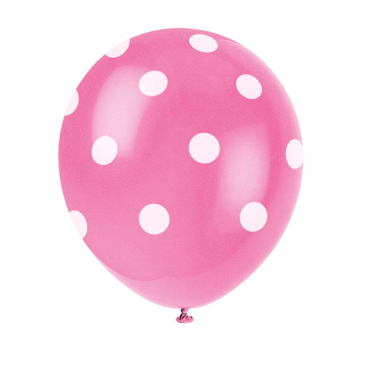 12" Latex Balloons, 6ct - Hot Pink Dots