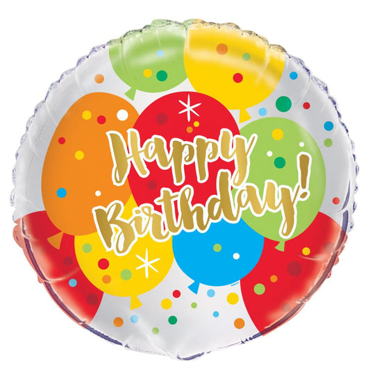 Glitzy Gold Birthday Round Foil Balloon 18", Packaged