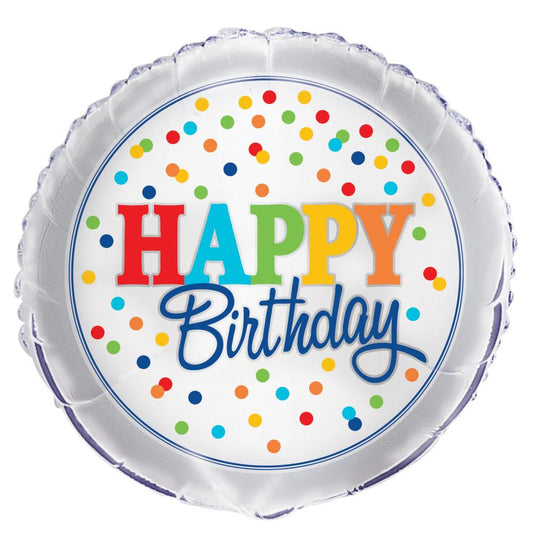 Rainbow Polka Dots Round Foil Balloon 18", Bulk