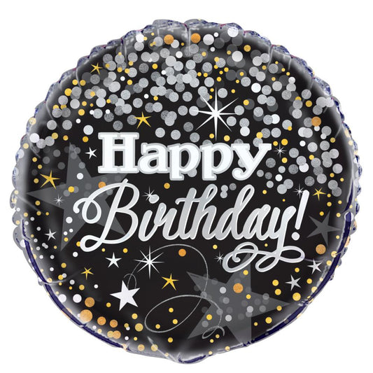 Glittering Birthday Round Foil Balloon 18", Packaged