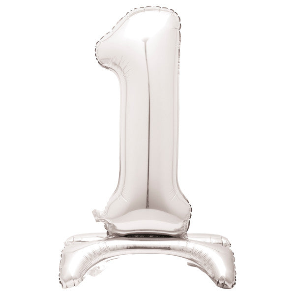 Silver Number 1 Shaped Standing Foil Balloon 30", Packaged