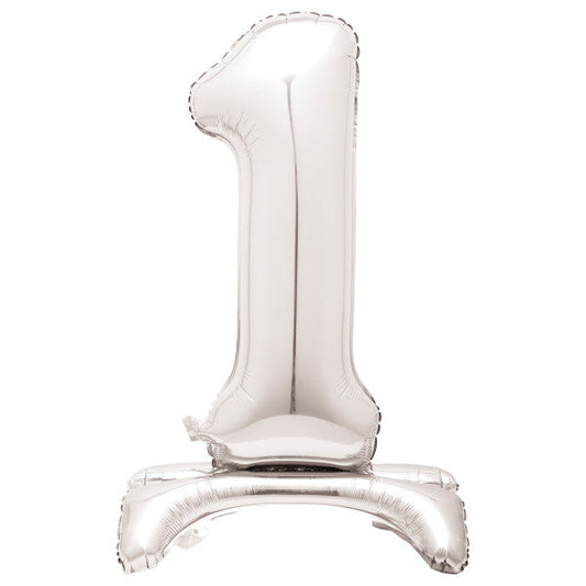 Silver Number 1 Shaped Standing Foil Balloon 30", Packaged