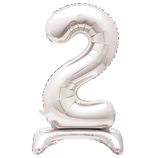 Silver Number 2 Shaped Standing Foil Balloon 30", Packaged